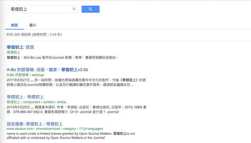 華燈初上的 Google 自定義搜尋畫面